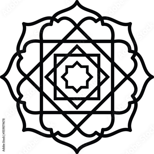 mandala a black circular vector illustration with concentric rings containing geometric patterns