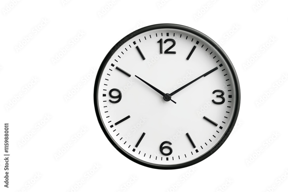 A white clock with black hands showing the time as 12:00 A white clock with black hands showing the time as 12:00