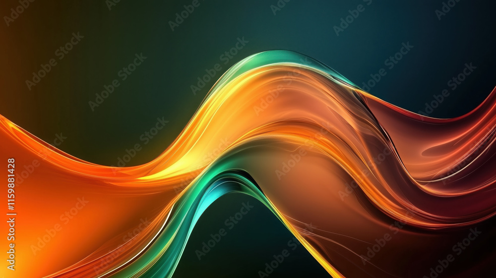 Obraz premium Abstract 3D Flowing Liquid-Like Wave Textures in Orange, Green, and Copper Gradient background wallpaper