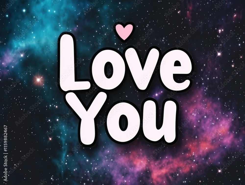 Fototapeta premium Love You Text with Cosmic Background and Pink Heart
