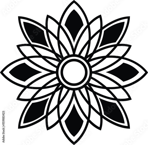 mandala a black circular vector illustration with concentric rings containing geometric patterns