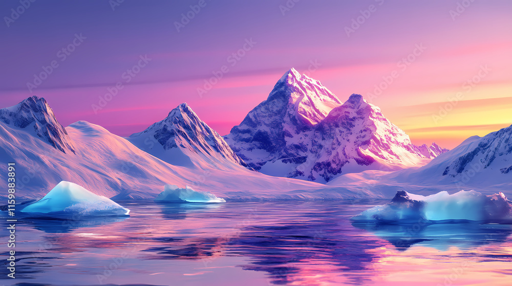 Fotografia de paisaje natural con detalle de multitud de glaciares con luz de atardecer y reflejos en agua. Glaciered. Illustration Fotografia de paisaje natural con detalle de multitud de glaciares con luz de atardecer y reflejos en agua. Glaciered. Illustration
