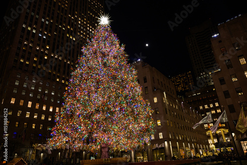 Rockefeller Christmas Tree in New York City with giant star