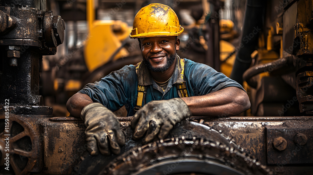 A joyfully toiling construction black usa worker in the industry A joyfully toiling construction black usa worker in the industry