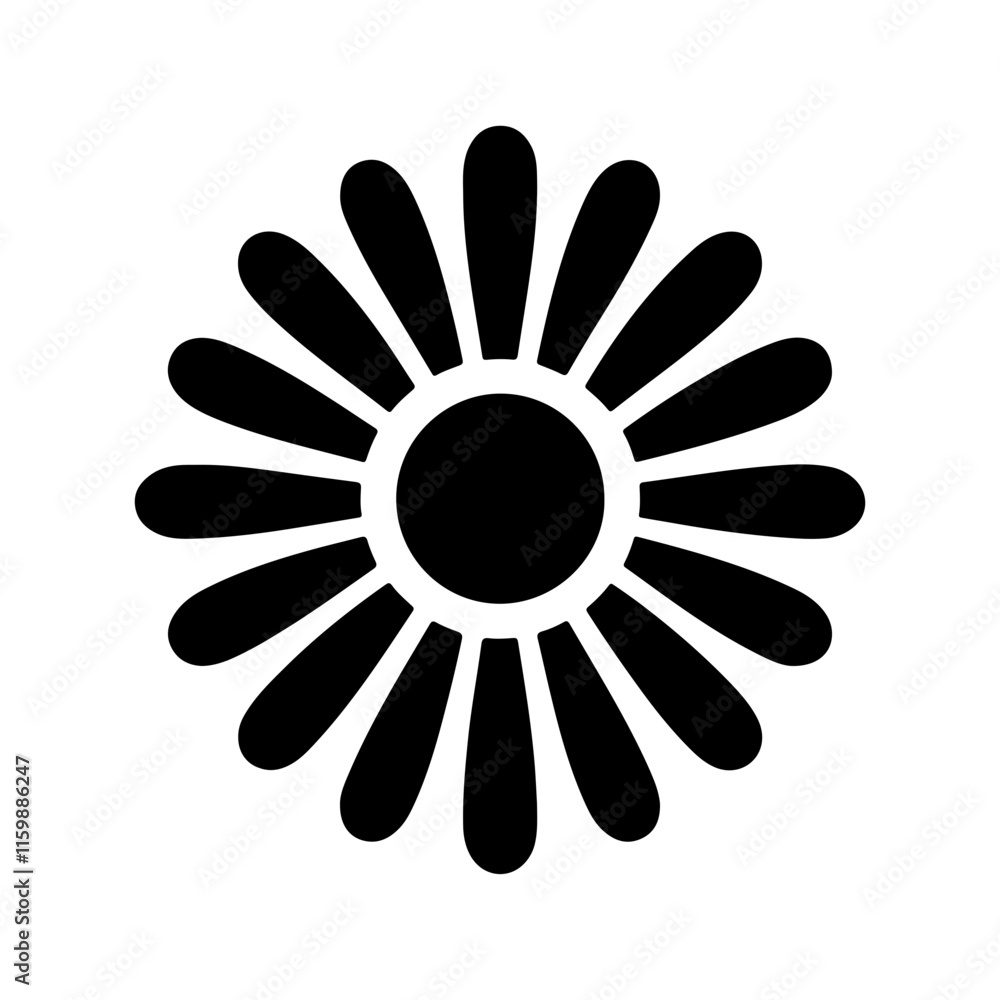 Classic And Natural Daisy Flower Icon Vector In Monochrome, Emphasizing The Aesthetic Appeal Of Garden Blooms With A Refined Botanical Silhouette. Classic And Natural Daisy Flower Icon Vector In Monochrome, Emphasizing The Aesthetic Appeal Of Garden Blooms With A Refined Botanical Silhouette.