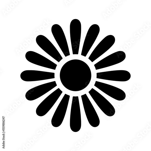 Classic And Natural Daisy Flower Icon Vector In Monochrome, Emphasizing The Aesthetic Appeal Of Garden Blooms With A Refined Botanical Silhouette.