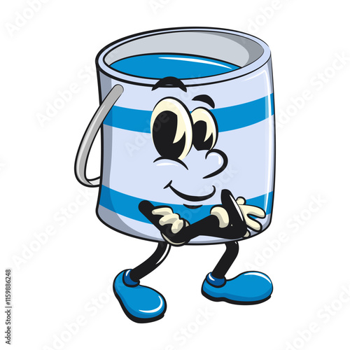 blue cute isolated cartoon paint can character mascot folding his arms calmly, work of hand drawn