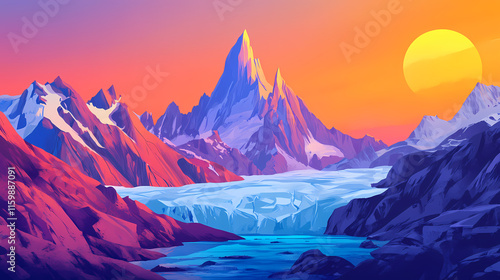 Cerro torre peak and los glaciares national park at sunset in patagonia, argentina, patagonia, argentina. Glaciered. Illustration photo