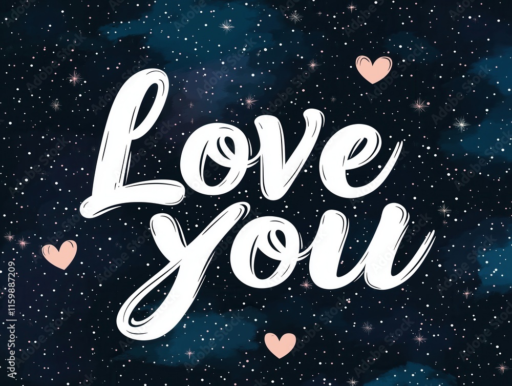 Elegant love message with cursive font and starry night background, Love you text Elegant love message with cursive font and starry night background, Love you text