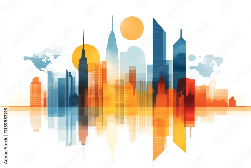 Obraz premium A geometric infographic showing global population growth trends with clean lines and soft gradient backgrounds