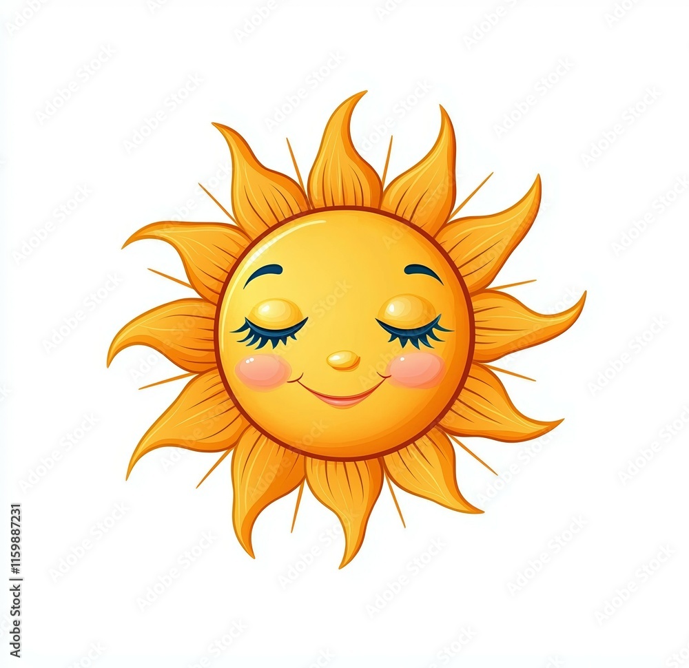 Cartoon sun with a smiling face and closed eyes Cartoon sun with a smiling face and closed eyes