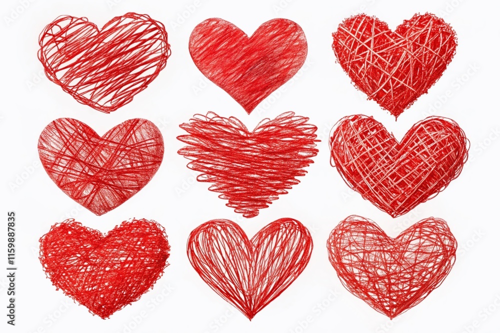 Red Scribble Hearts Collection - Rule of Thirds Composition Red Scribble Hearts Collection - Rule of Thirds Composition