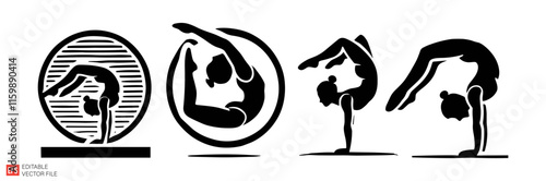 Silhouette Illustrations of Female Gymnasts in Artistic Poses and Movements