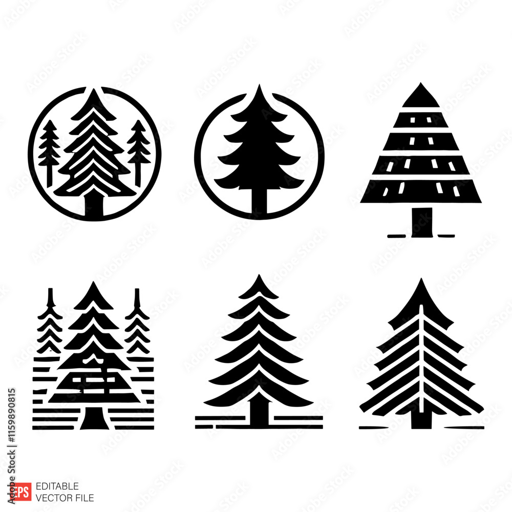 Obraz premium Set of Pine Tree Vector Illustrations for Christmas and Nature Designs