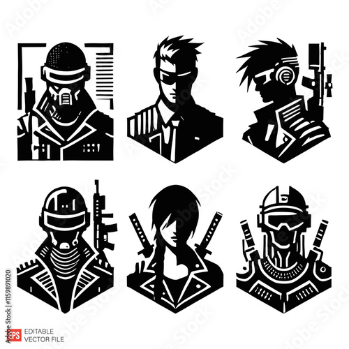 Cyberpunk Themed Silhouettes Featuring Futuristic Characters and Tech Elements