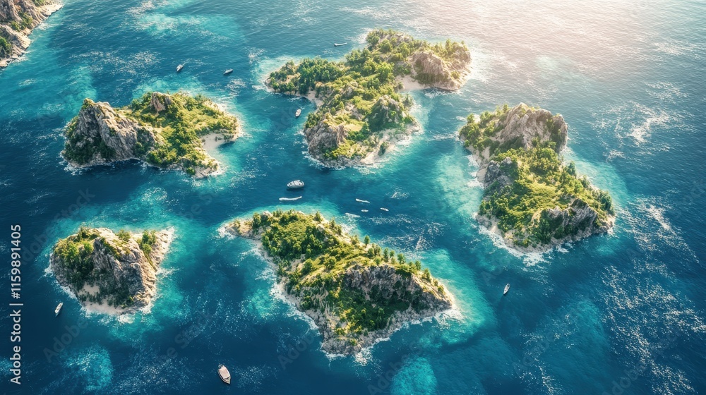 Aerial View of Small Islands in Clear Blue Water Aerial View of Small Islands in Clear Blue Water