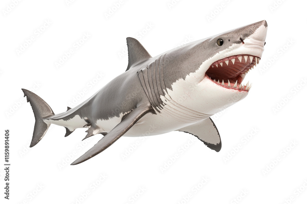 Naklejka premium A shark is swimming in the ocean with its mouth wide open