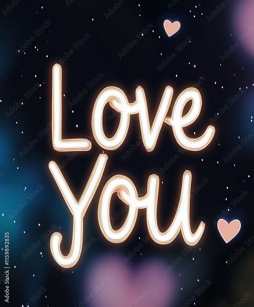 Naklejka premium Love You Glowing Text on Starry Night Background