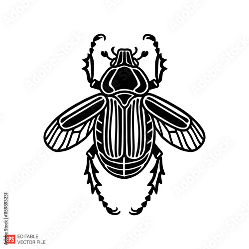 Vector Set of Stylized Scarab Insects Illustrations in Black and White