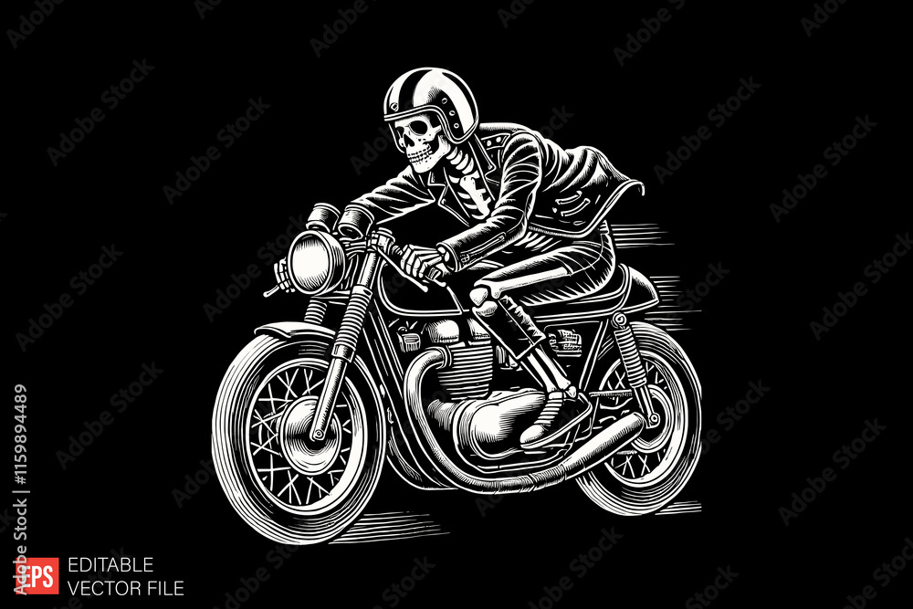 Skull Rider on Motorcycle Illustration Depicting Speed and Adventure in Retro Style Skull Rider on Motorcycle Illustration Depicting Speed and Adventure in Retro Style