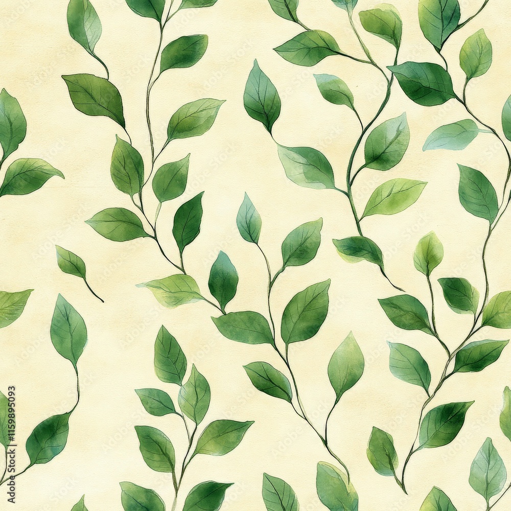 watercolor green garden leaves pattern, scrapbook paper on old paper background watercolor green garden leaves pattern, scrapbook paper on old paper background