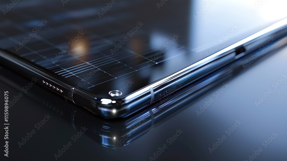 The image shows a sleek, close-up view of a solar-powered device with a modern design, featuring a glossy solar panel surface, likely used for charging or powering small electronic gadgets. The image shows a sleek, close-up view of a solar-powered device with a modern design, featuring a glossy solar panel surface, likely used for charging or powering small electronic gadgets.