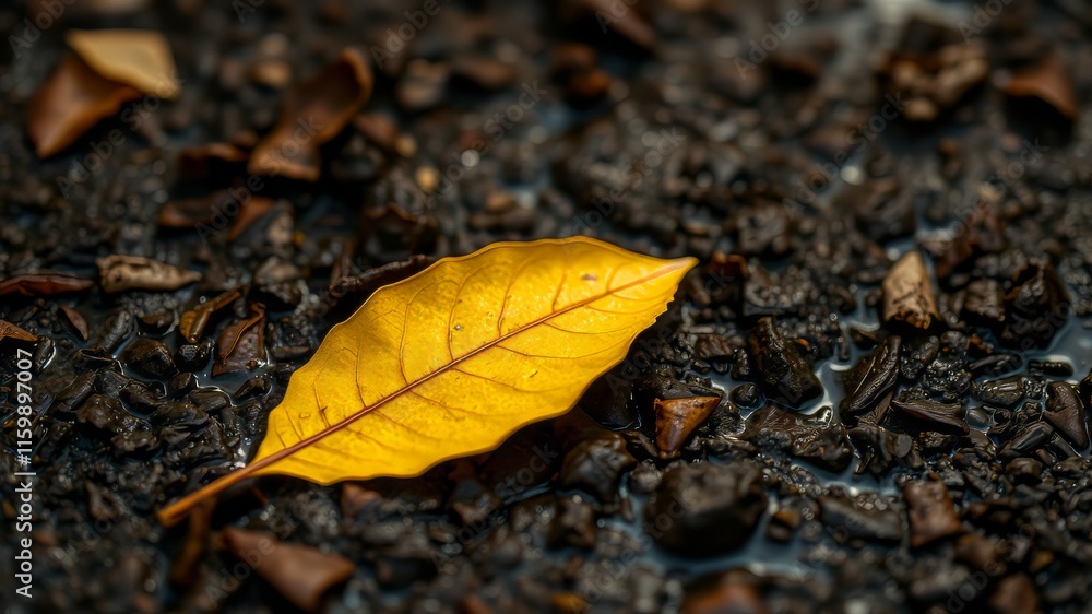 Golden Leaf on Damp Earth - Stunning Autumnal Photo
