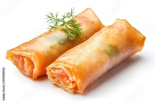 spring rolls with salmon gravlax and funchoza white background for restaurant menu online delivery 3 photo