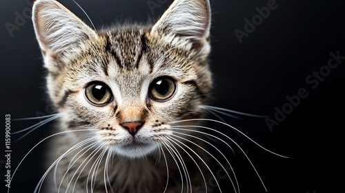 Curious cat portrait studio animal photography dark background close-up feline features