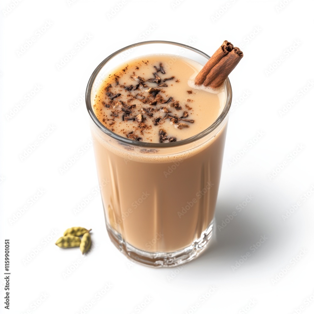 Spiced chai in a glass. Featuring cardamom and cinnamon Spiced chai in a glass. Featuring cardamom and cinnamon