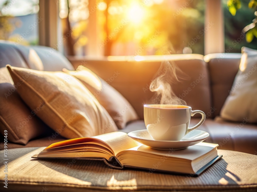 Cozy Coffee & Book: Relaxing Sofa Scene - Rule of Thirds Photography Cozy Coffee & Book: Relaxing Sofa Scene - Rule of Thirds Photography
