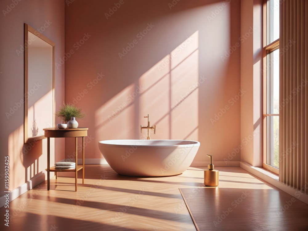 Fototapeta premium Cream Pedestal, Soft Pink Light, Minimalist Elegant Scene, Bird's Eye View Photography