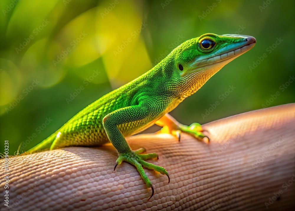 Cuban Anole Close-Up: Tiny Lizard Ascending Ankle Cuban Anole Close-Up: Tiny Lizard Ascending Ankle