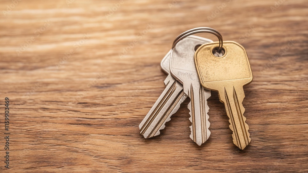 Unlocking potential a close-up of keys on wooden surface home still life warm atmosphere focused viewpoint Unlocking potential a close-up of keys on wooden surface home still life warm atmosphere focused viewpoint