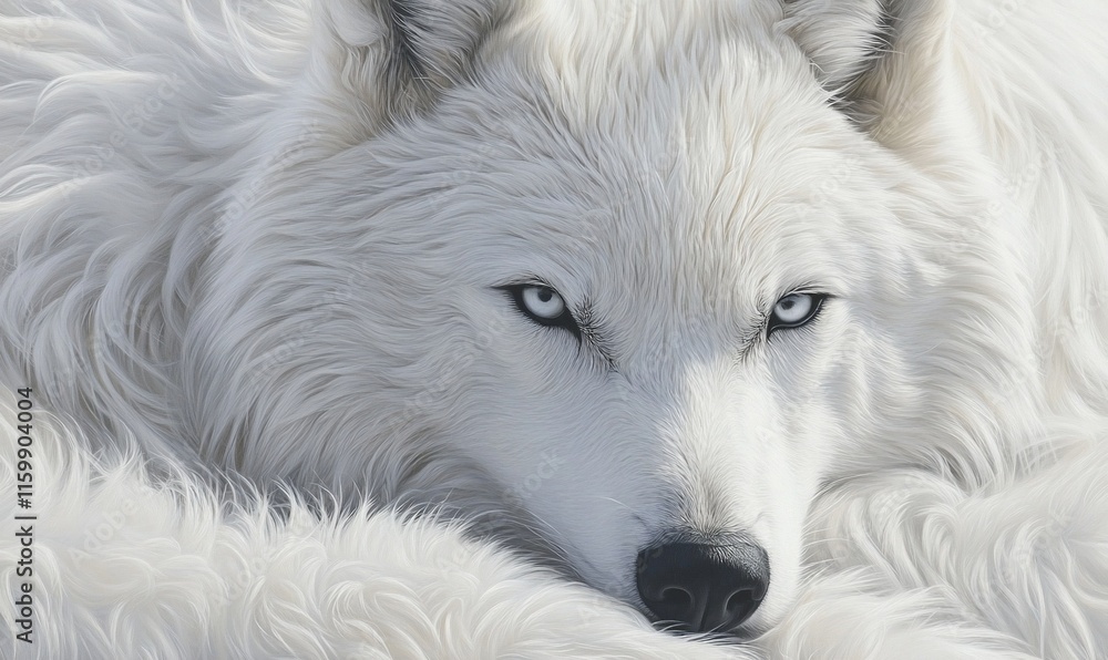 Naklejka premium White wolf with blue eyes.