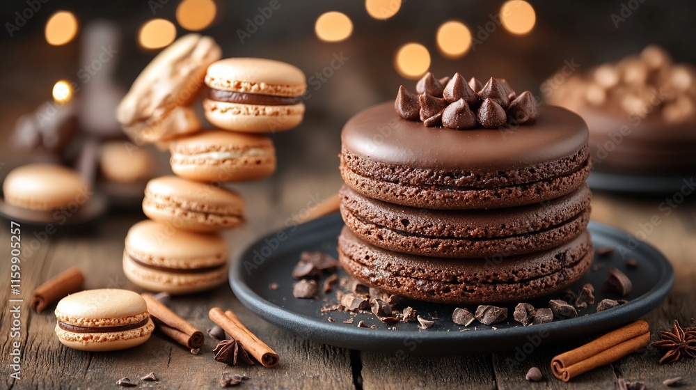 Chocolate macaron cake with macarons. Chocolate macaron cake with macarons.