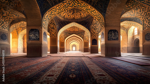 Exquisite Islamic Architecture of Iranian Mosque with Lavish Persian Tile Patterns : Generative AI photo