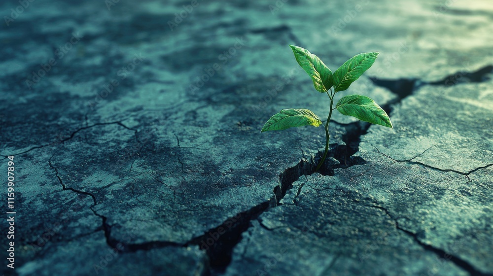Abstract Representation of Personal Growth Symbolized by a Green Plant Emerging From Cracked Earth Surface Abstract Representation of Personal Growth Symbolized by a Green Plant Emerging From Cracked Earth Surface