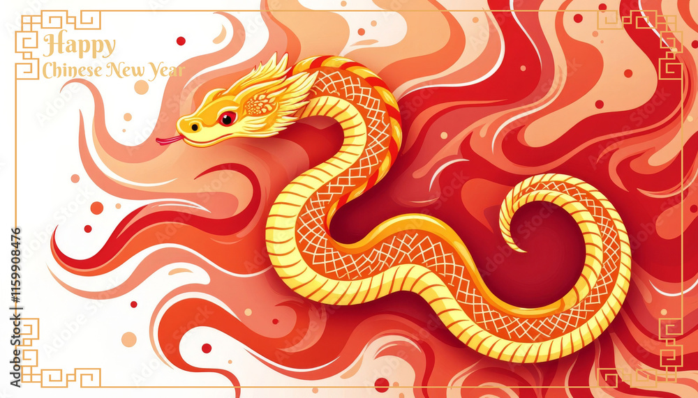 Golden snake slithering on red background celebrating chinese new year 2025 Golden snake slithering on red background celebrating chinese new year 2025
