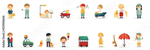 Children icons set on white background