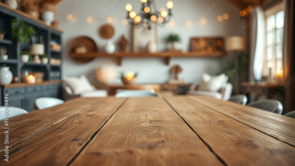 Rustic Farmhouse Table Top Bokeh Lights - AI Photography Rustic Farmhouse Table Top Bokeh Lights - AI Photography
