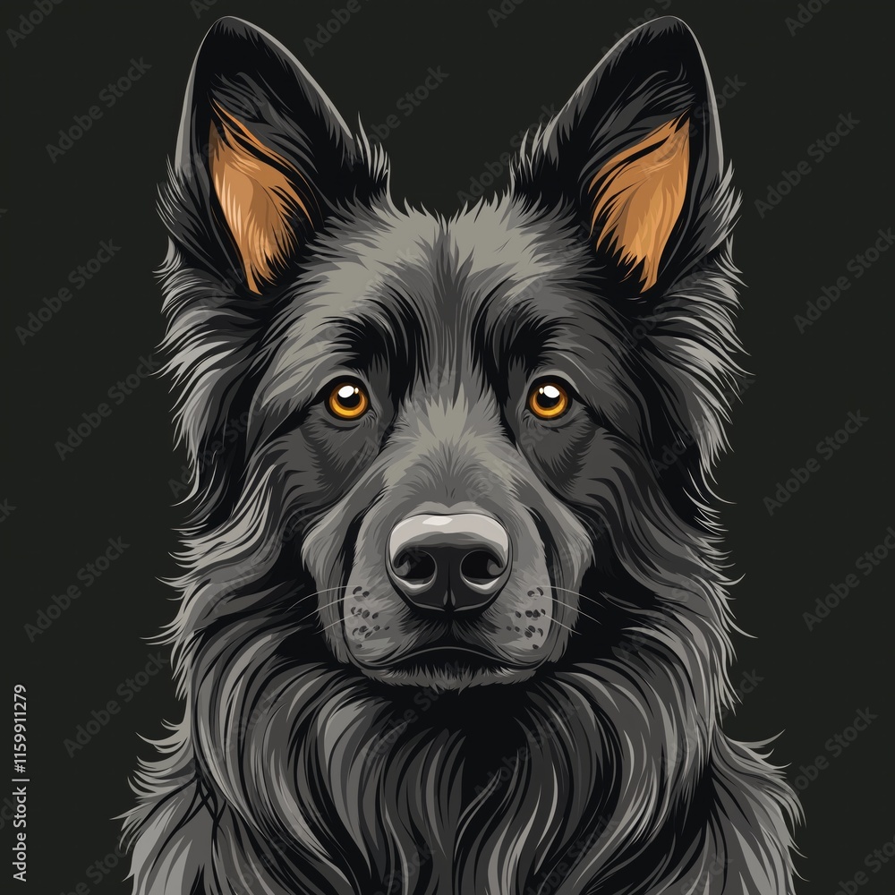 Detailed artistic portrait of a black german shepherd with piercing amber eyes Detailed artistic portrait of a black german shepherd with piercing amber eyes