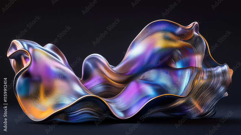 Obraz premium Abstract 3D Flowing Liquid-Like Wave Textures in Purple, Blue, and Gold Gradient illustration background wallpaper