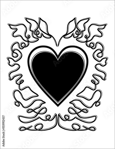 doodle neon black, doodle heart black, heart design card style, heart pattern design element, February, holiday, valentines, fresh heart, swirls and heart, wave, flourishes, black, pink. black outline