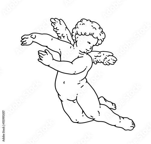 Cherub outlines and line art for Valentine's Day with cupid vector. Vector symbol of love and romantic. Antique Angel Baby Cupid illustration for printing on cards, invitations, tattoo, clothing art