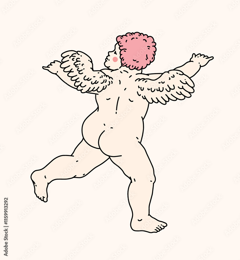 Fototapeta premium Cherub outlines and line art for Valentine's Day with cupid vector. Vector symbol of love and romantic. Antique Angel Baby Cupid illustration for printing on cards, invitations, tattoo, clothing art