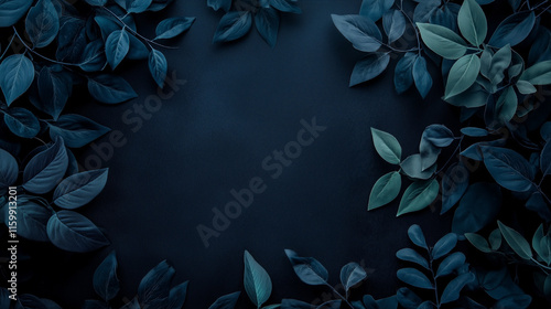 Dunkelgrüne Blätter auf einem schlichten, schwarzen Hintergrund. Ideal für elegante, natürliche oder mystische Designs und Präsentationen.