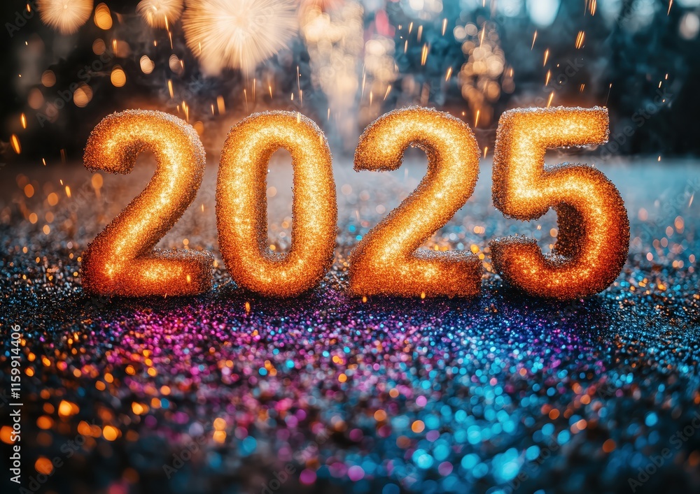 2025 New Year's Written in Fireworks Sparklers Confetti Party Celebration Festive Background Image Digital Illustration 2025 New Year's Written in Fireworks Sparklers Confetti Party Celebration Festive Background Image Digital Illustration