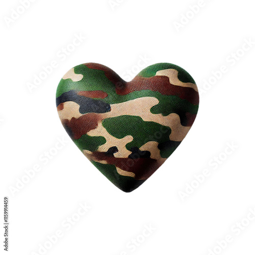 Heart with a camouflage pattern on transparent PNG background for Valentine's Day or Mother Day. Created with generative AI technology