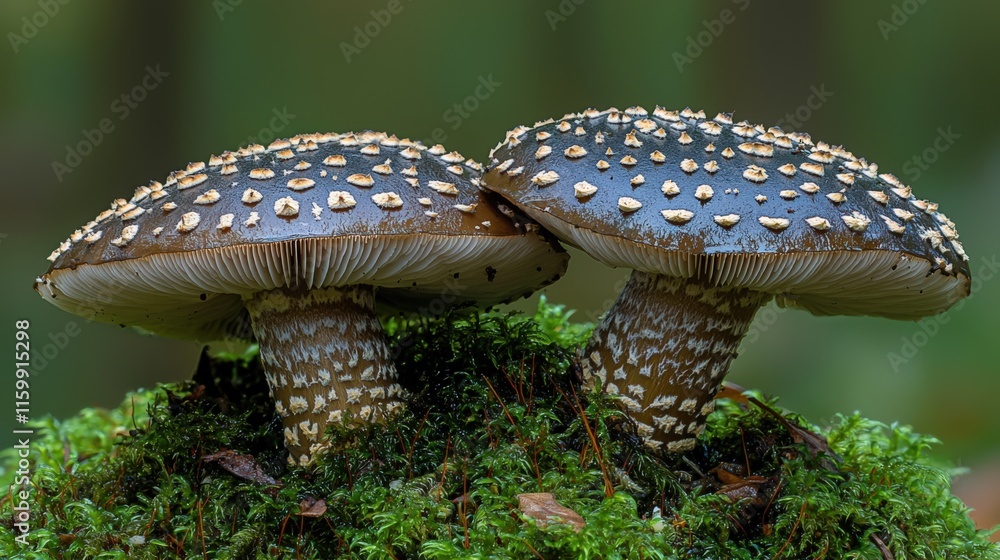 Fototapeta premium Stunning Close-Up of Spotted Mushrooms on Moss